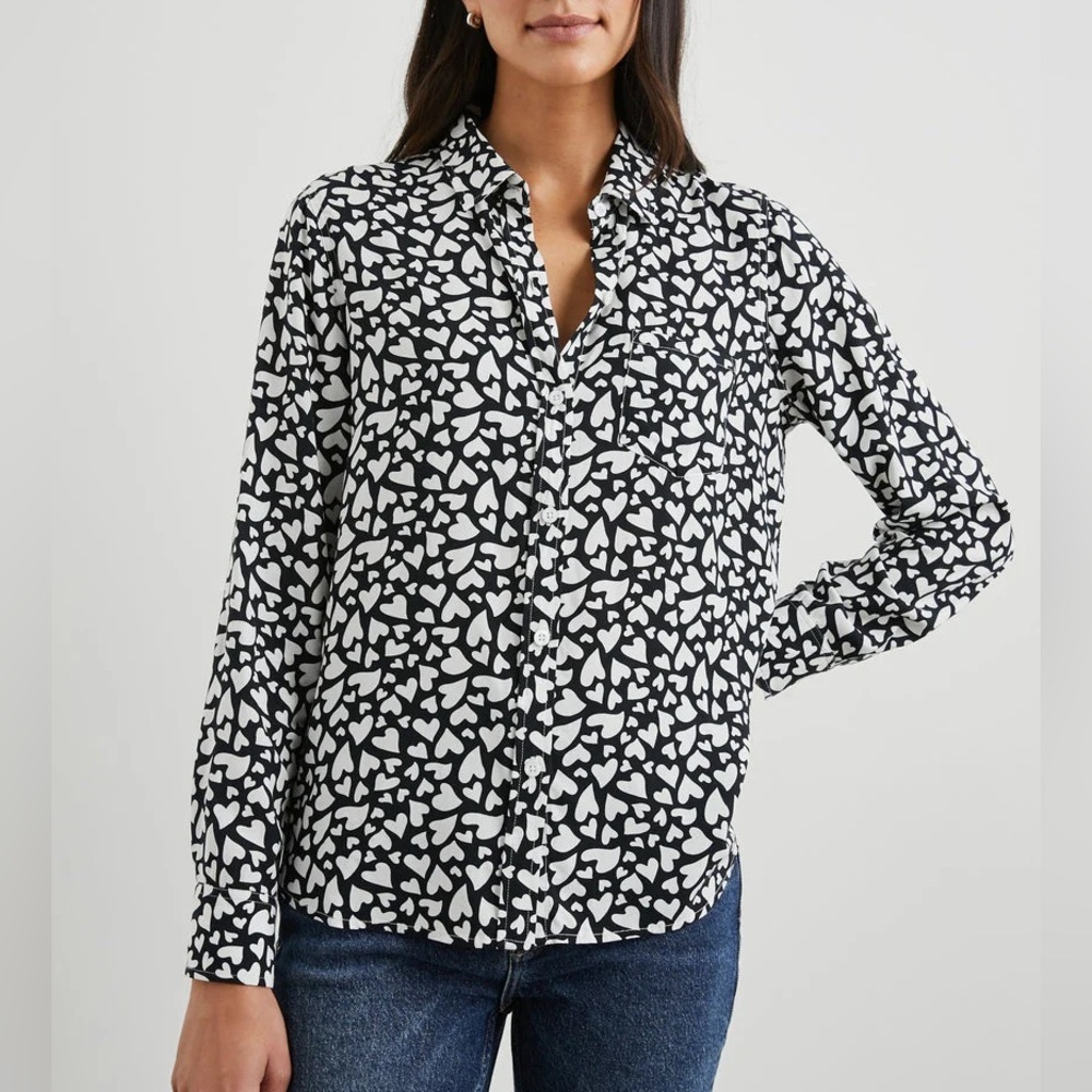 Rails Kathryn Heart Print Amore Top Black Business Casual Boho Women’s Size XXS